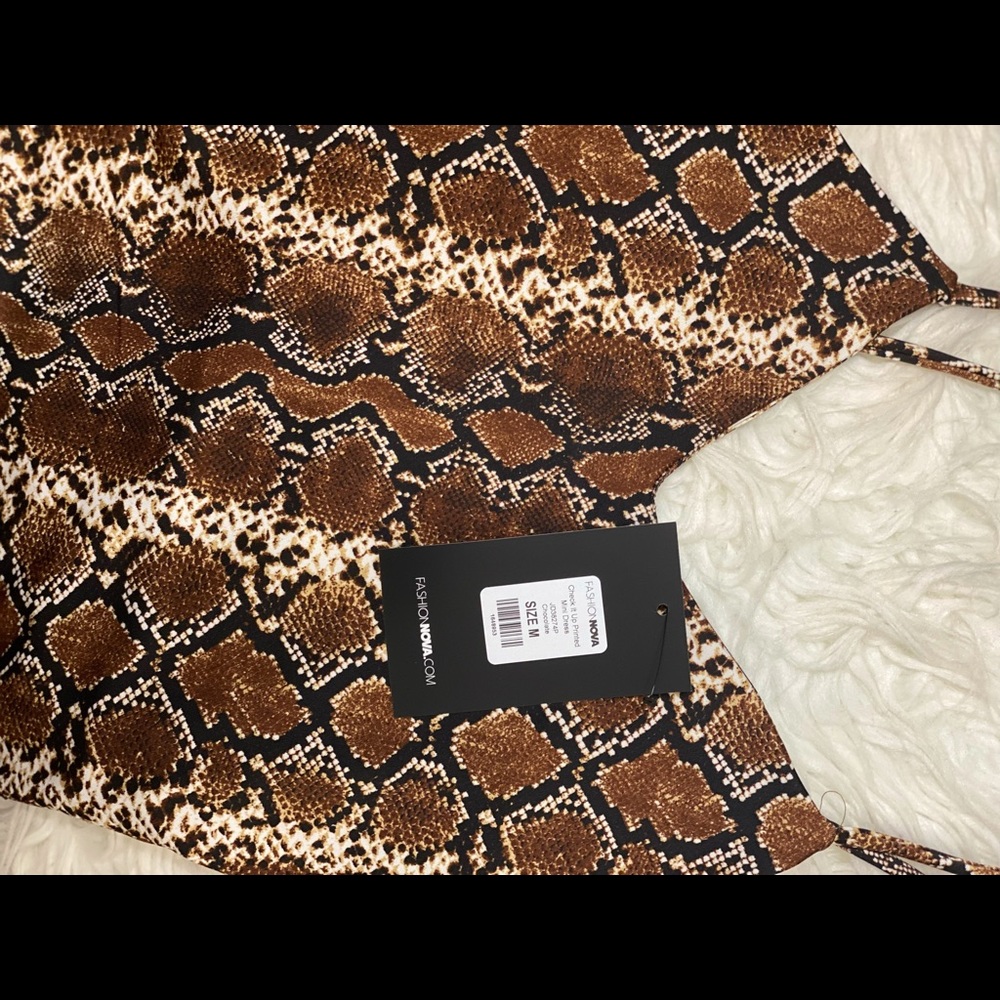FashionNova- Brown snake print mini dress from